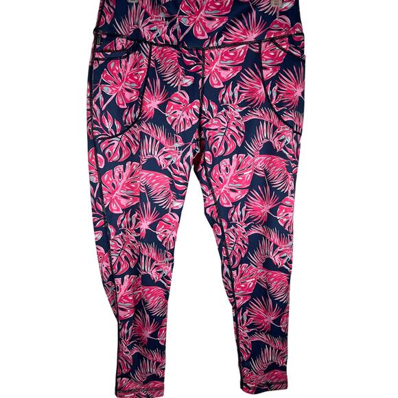Simply Southern Leggings Tropic Floral Leafy Print Women's Large Athletic Pants - Picture 1 of 16
